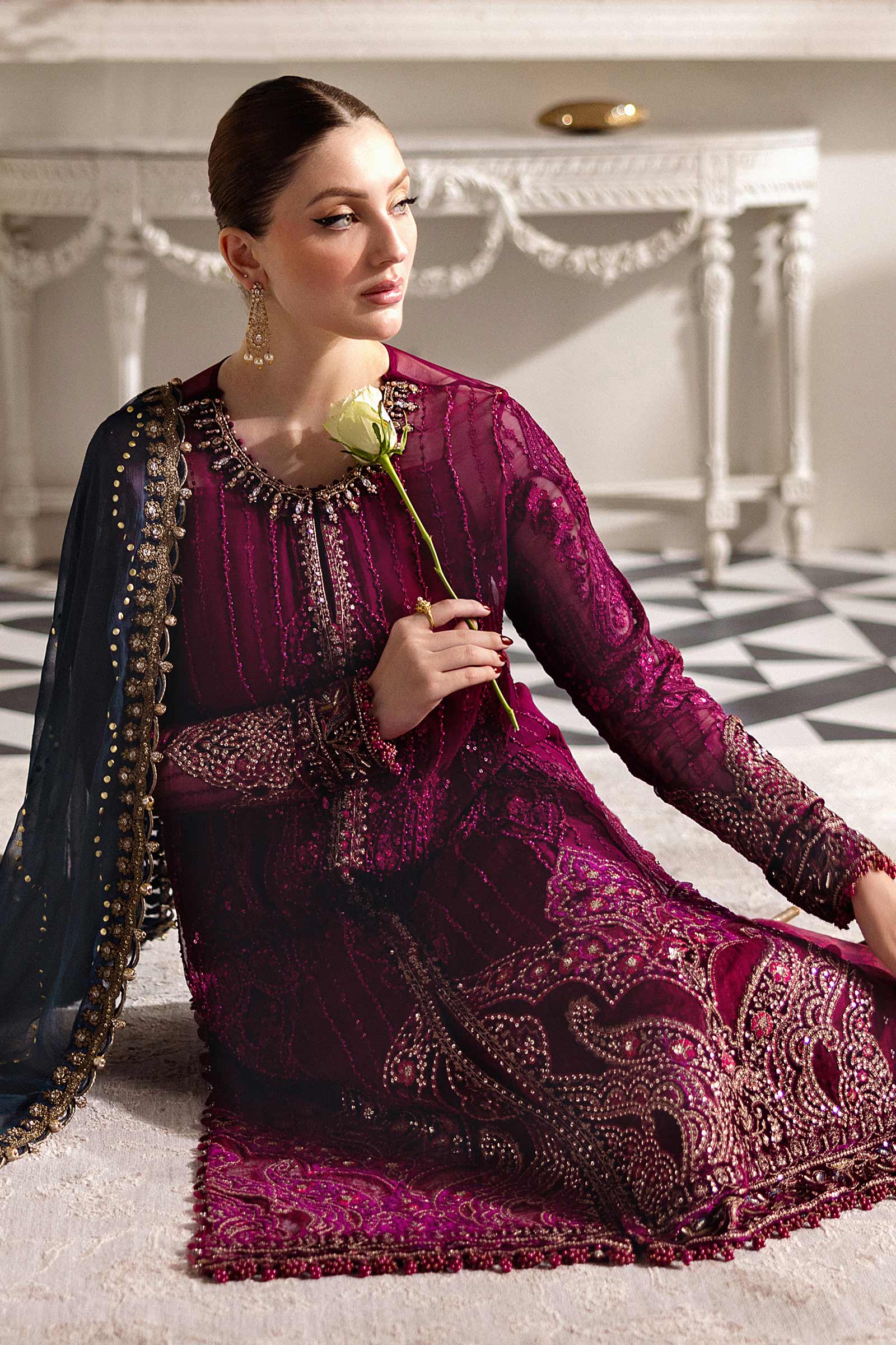 3 Piece Unstitched Embroidered Chiffon Suit | MPC-25-102